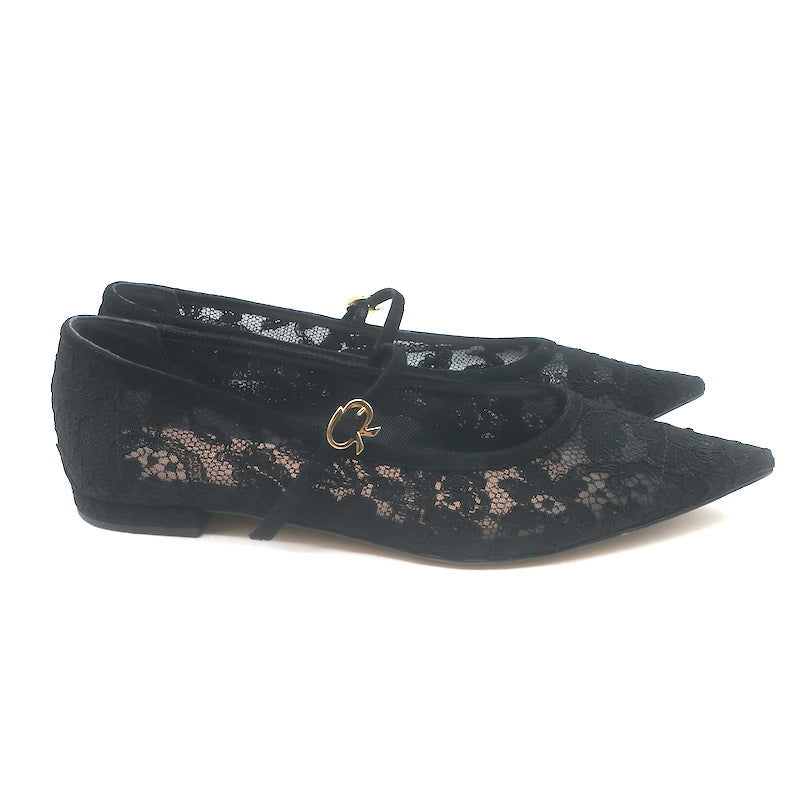 Gianvito Rossi Claudia Lace Pointed Toe Ballet Flats Black Size 39