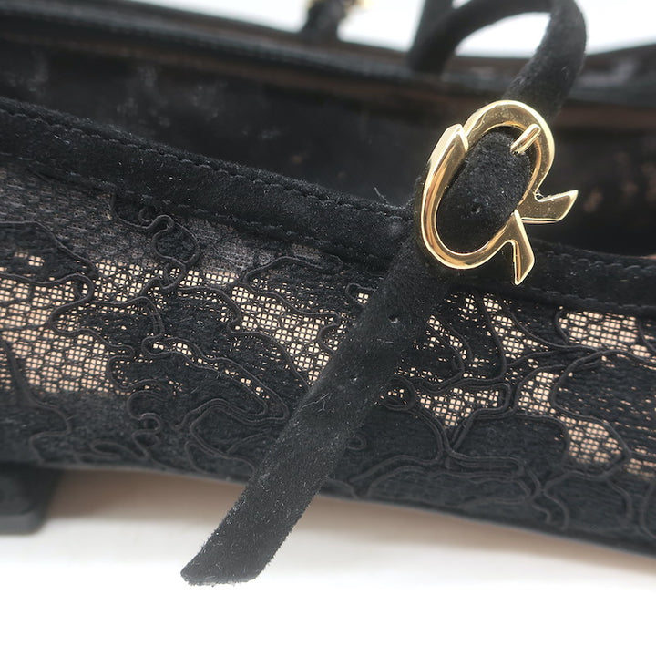 Gianvito Rossi Claudia Lace Pointed Toe Ballet Flats Black Size 39