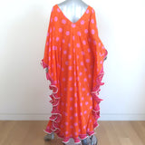 Pitusa Polka Dot Sevillana Ruffled Maxi Dress Orange/Pink Size Petite NEW