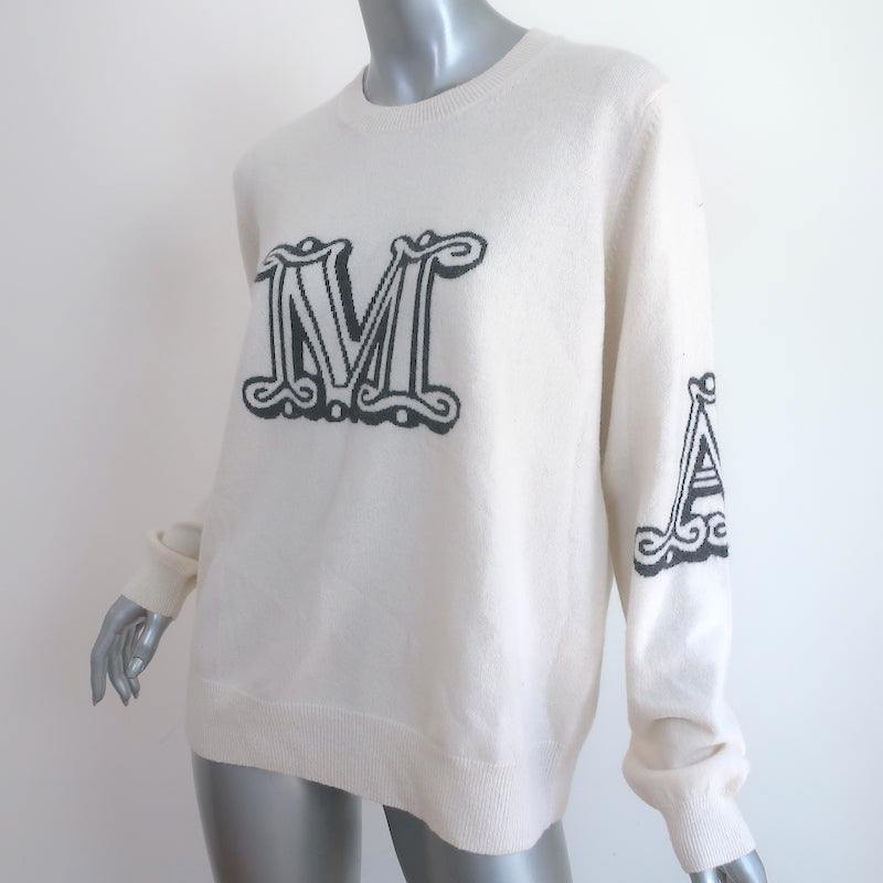 Max Mara Kuban Cashmere Logo Intarsia Sweater Cream Size Extra Large
