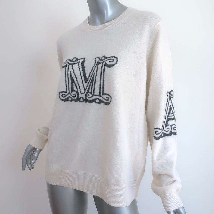 Max Mara Kuban Cashmere Logo Intarsia Sweater Cream Size Extra Large