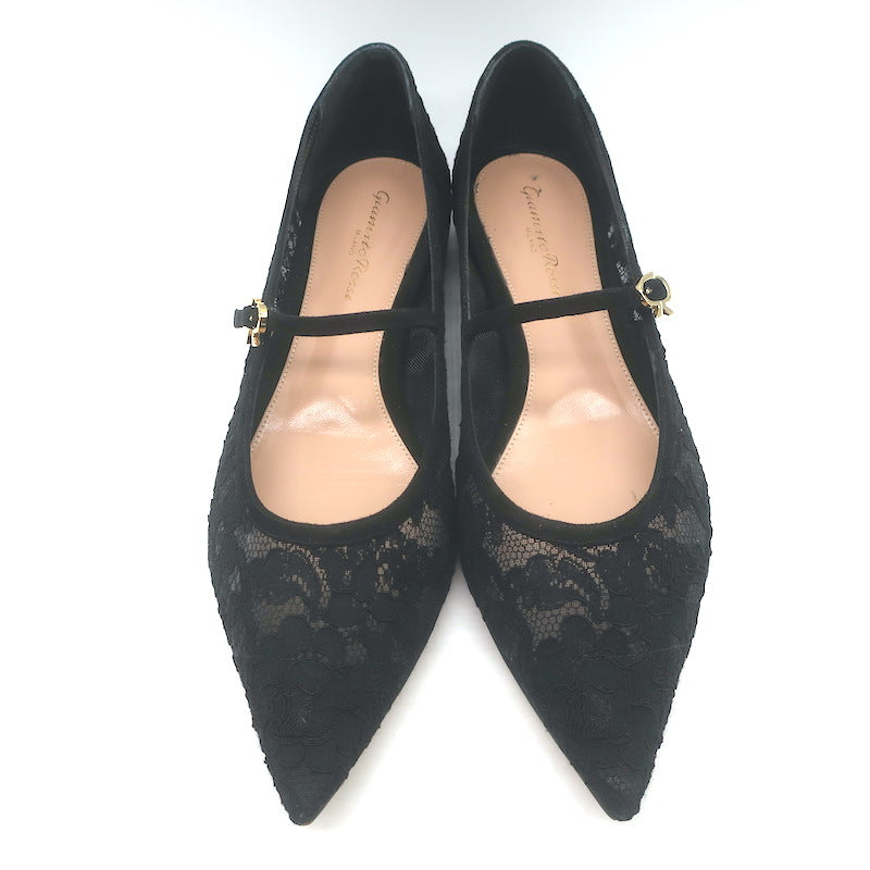 Gianvito Rossi Claudia Lace Pointed Toe Ballet Flats Black Size 39