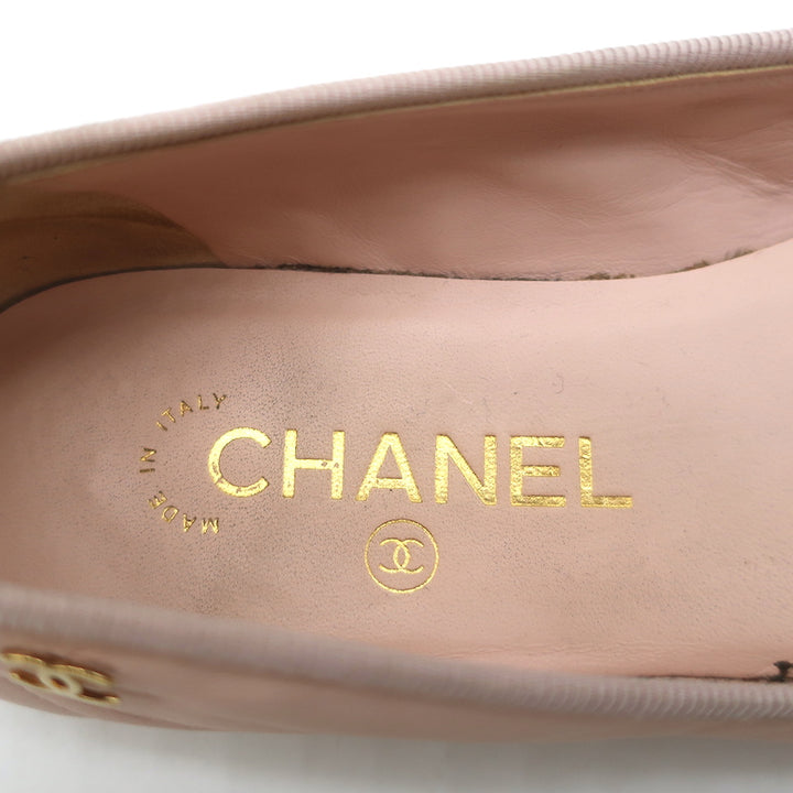 Chanel Coco Jazz Cap Toe Ballet Flats Light Pink Leather &amp; Beige Patent Size 37