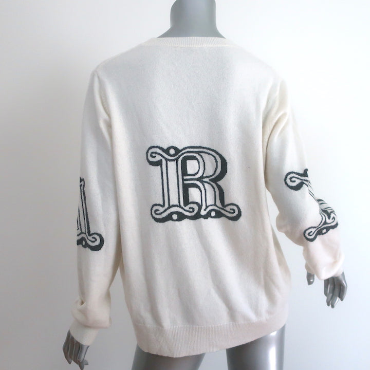Max Mara Kuban Cashmere Logo Intarsia Sweater Cream Size Extra Large
