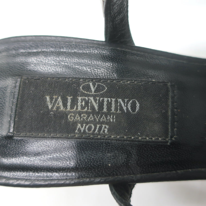 Valentino Noir Rockstud caged kitten-heel pumps in black leather, authentic pre-owned designer pair.