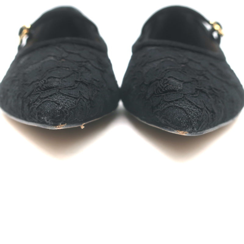 Gianvito Rossi Claudia Lace Pointed Toe Ballet Flats Black Size 39