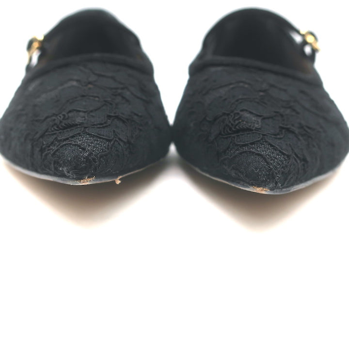 Gianvito Rossi Claudia Lace Pointed Toe Ballet Flats Black Size 39
