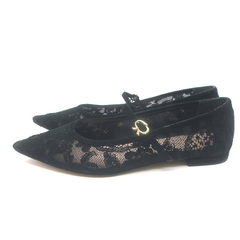 Gianvito Rossi Claudia Lace Pointed Toe Ballet Flats Black Size 39