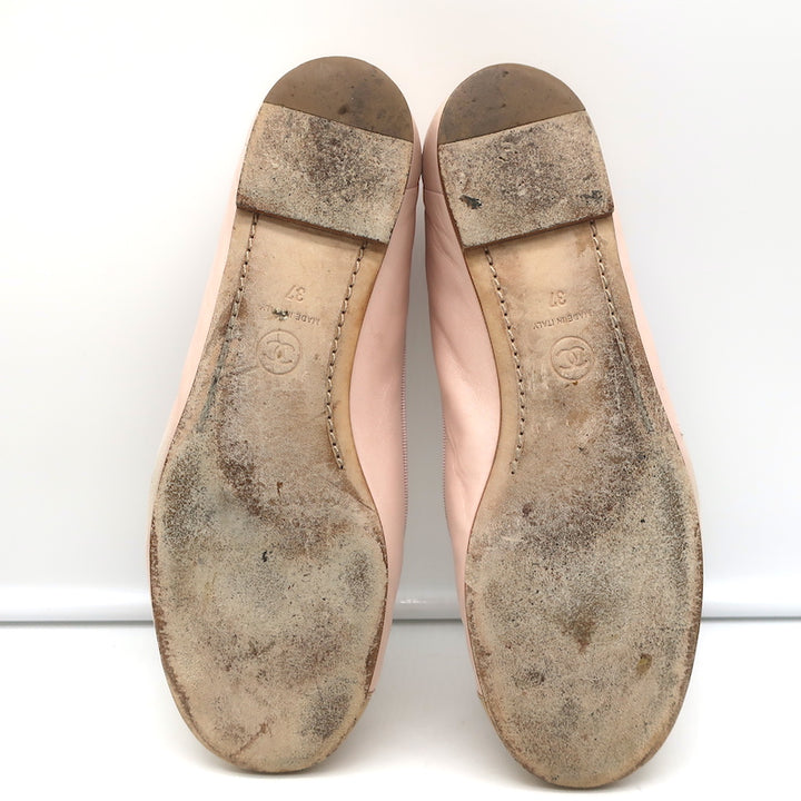 Chanel Coco Jazz Cap Toe Ballet Flats Light Pink Leather &amp; Beige Patent Size 37