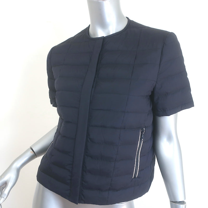 Brunello Cucinelli Monili-Trim Short Sleeve Down Puffer Jacket Black Size 42