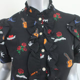 Sandro Wendy Tattoo Print Mini Dress Black Silk Size 2