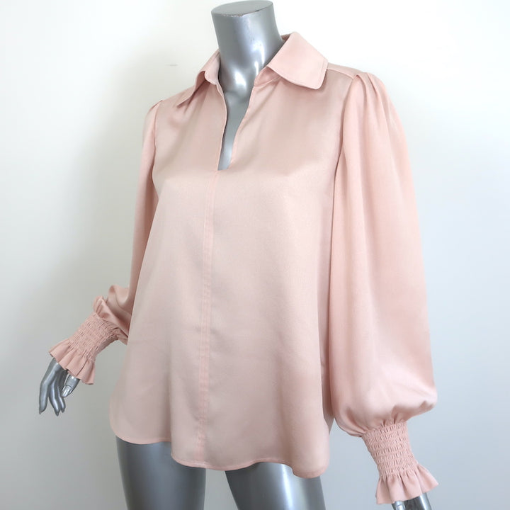 See By Chloe Blouson-Sleeve Collared Blouse Smoky Pink Satin Twill Size 40