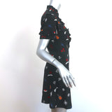 Sandro Wendy Tattoo Print Mini Dress Black Silk Size 2