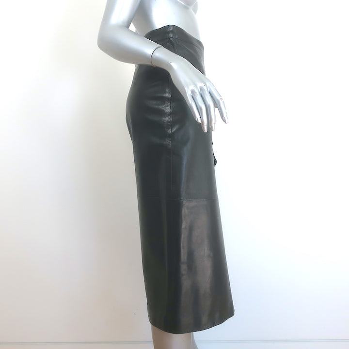 Givenchy Zip-Front Ruffled Leather Pencil Skirt Black Size 38