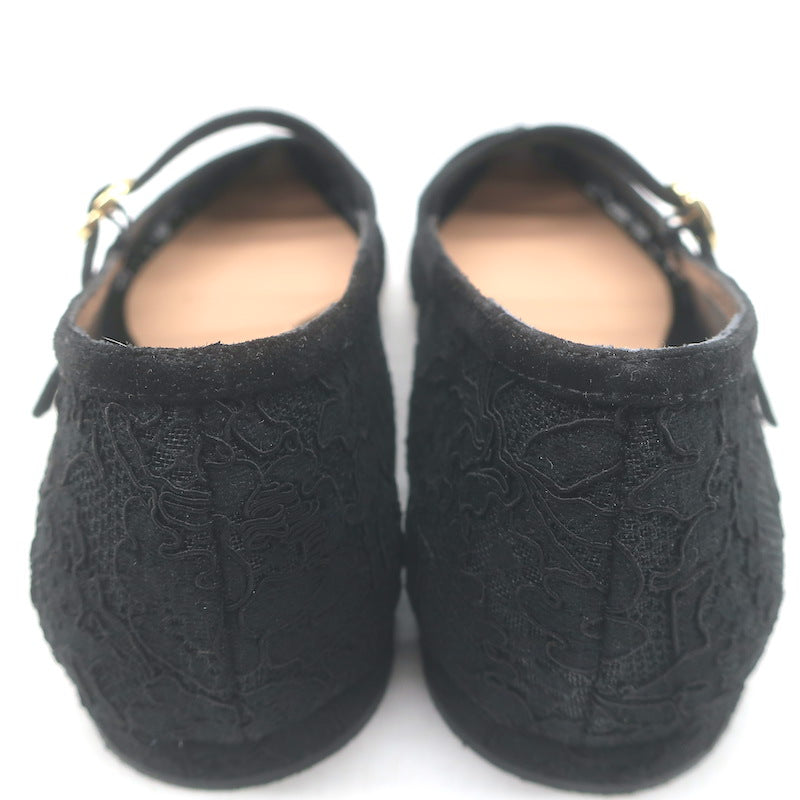 Gianvito Rossi Claudia Lace Pointed Toe Ballet Flats Black Size 39