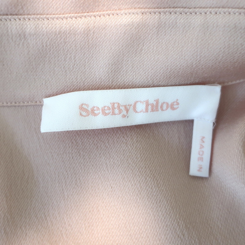 See By Chloe Blouson-Sleeve Collared Blouse Smoky Pink Satin Twill Size 40