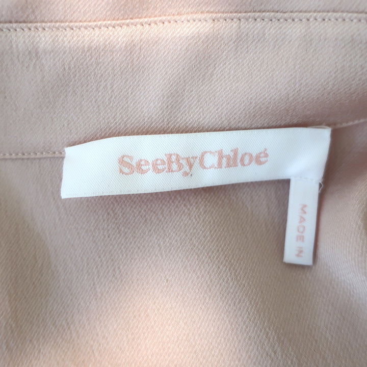 See By Chloe Blouson-Sleeve Collared Blouse Smoky Pink Satin Twill Size 40