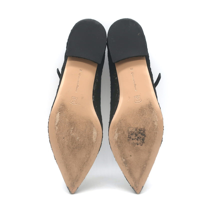 Gianvito Rossi Claudia Lace Pointed Toe Ballet Flats Black Size 39