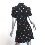 Sandro Wendy Tattoo Print Mini Dress Black Silk Size 2