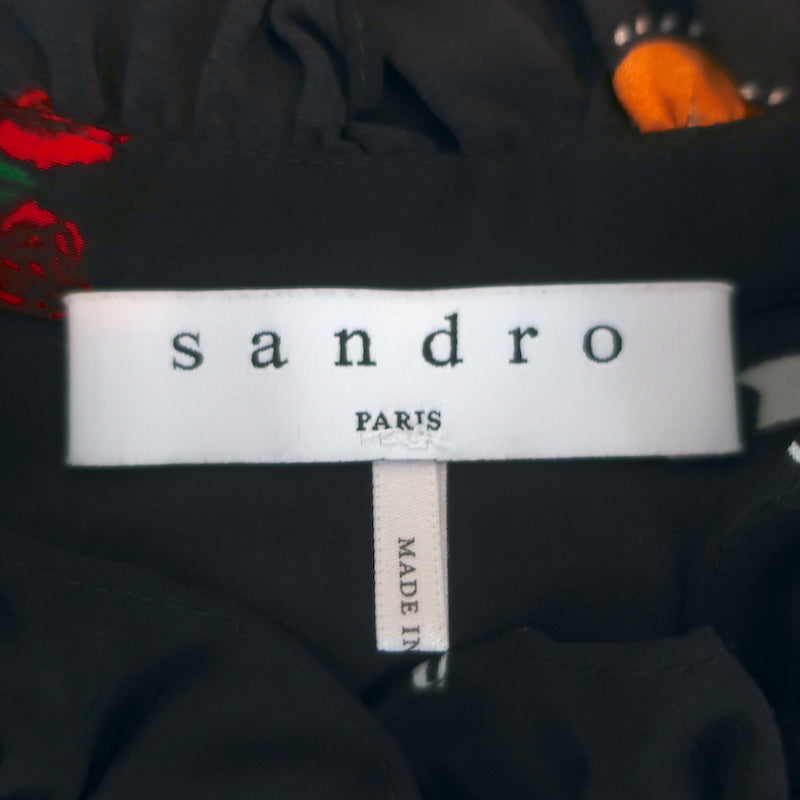 Sandro Wendy Tattoo Print Mini Dress Black Silk Size 2