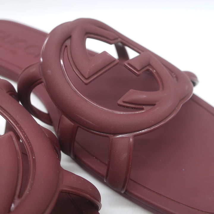Gucci Palma Interlocking G Slide Sandals Burgundy Rubber Size 39