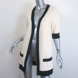 Gucci Contrast-Trimmed Tweed Short Sleeve Cardigan Cream/Black Size Large