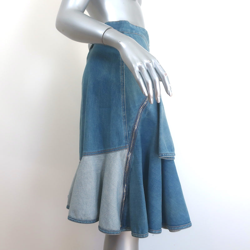 Givenchy Ruffled Denim Asymmetric Zipped Skirt Blue Size 40