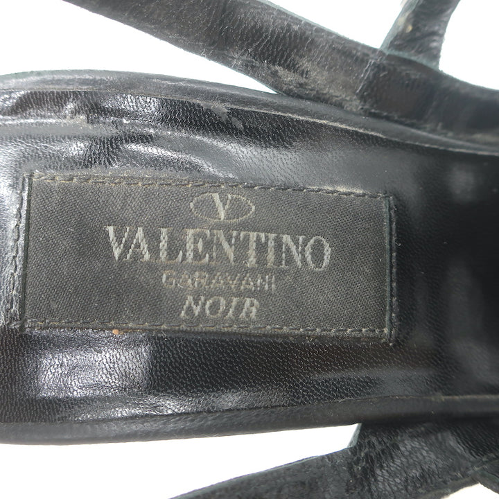 Valentino Rockstud T-strap pointed-toe pumps in black patent leather, pre-owned and authentic luxury heels