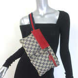Gucci GG Supreme Double Pocket Belt Bag Beige Canvas & Red Leather Crossbody