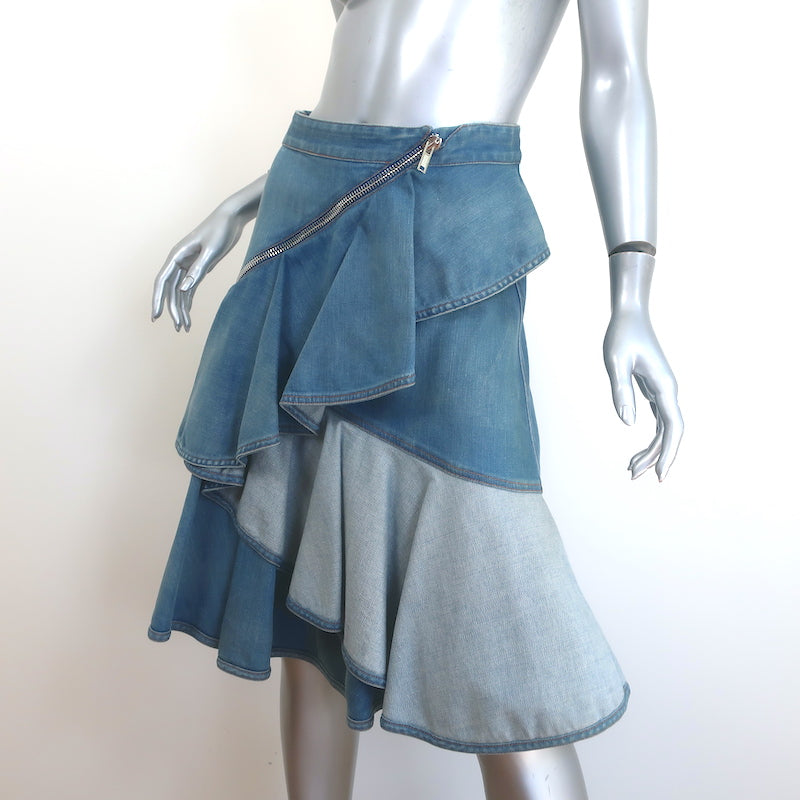 Givenchy Ruffled Denim Asymmetric Zipped Skirt Blue Size 40
