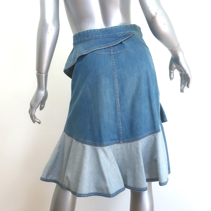 Givenchy Ruffled Denim Asymmetric Zipped Skirt Blue Size 40
