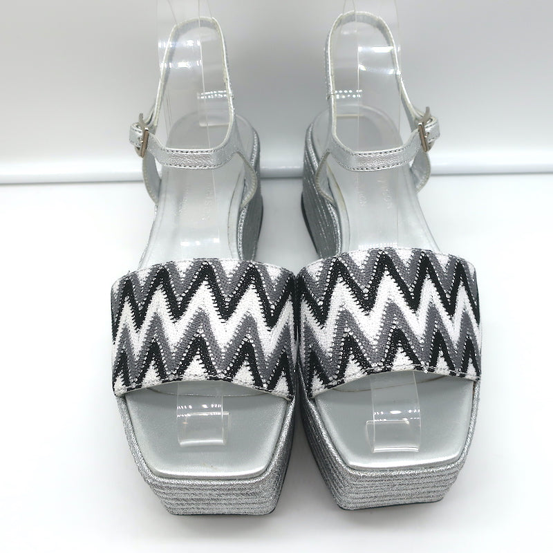 Madison Maison Woven Platform Wedge Sandals Silver Size 38 Ankle Strap Heels