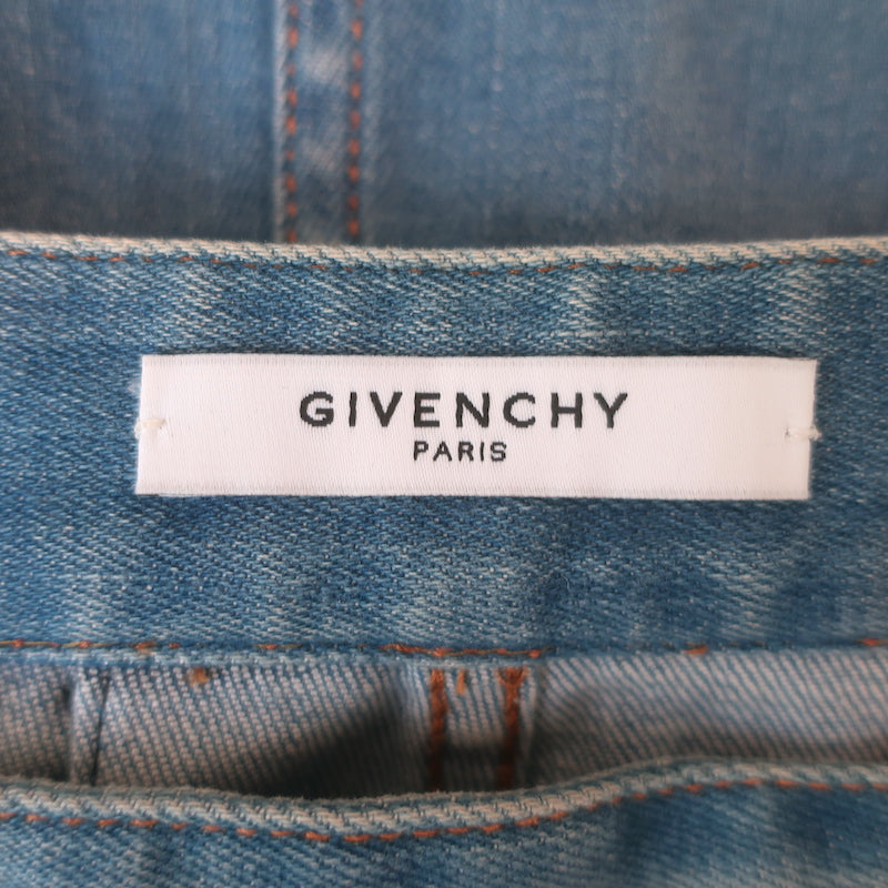 Givenchy Ruffled Denim Asymmetric Zipped Skirt Blue Size 40