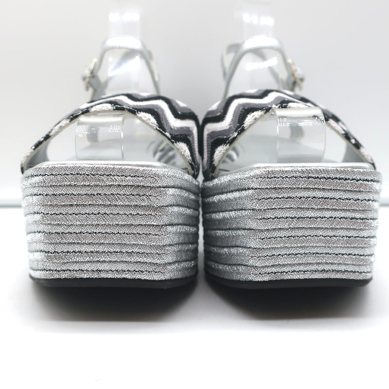 Madison Maison Woven Platform Wedge Sandals Silver Size 38 Ankle Strap Heels