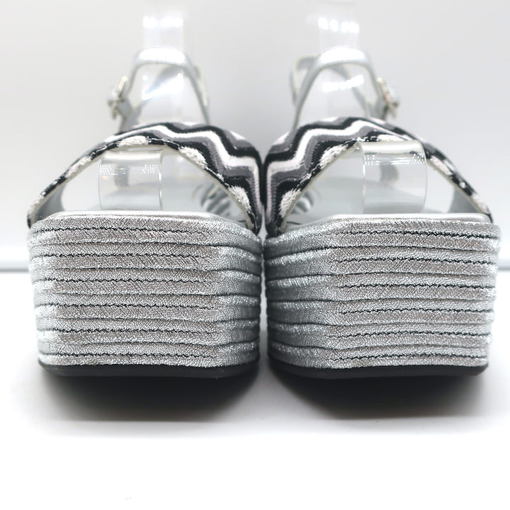 Madison Maison Woven Platform Wedge Sandals Silver Size 38 Ankle Strap Heels
