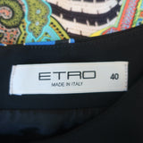 Etro Sleeveless Sheath Dress Black/Multi Paisley Print Stretch Crepe Size 40