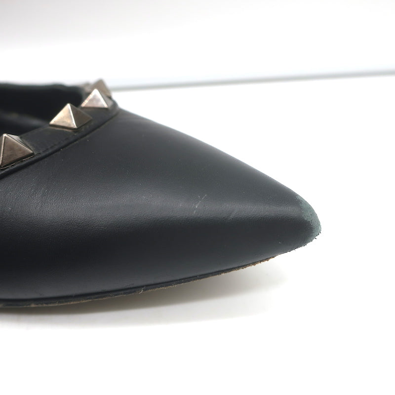 Valentino Rockstud pointed-toe ballet flats, black leather, authentic pre-owned luxury shoes