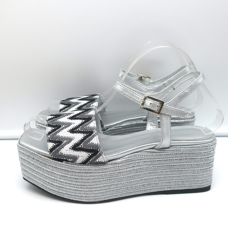 Madison Maison Woven Platform Wedge Sandals Silver Size 38 Ankle Strap Heels