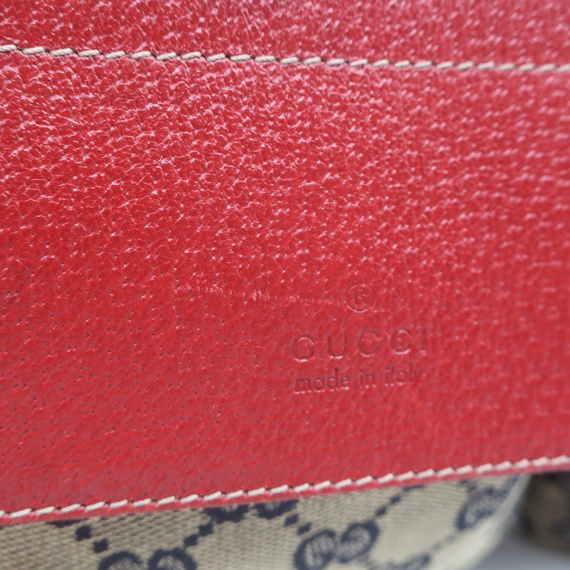 Gucci GG Supreme Double Pocket Belt Bag Beige Canvas &amp; Red Leather Crossbody