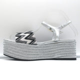 Madison Maison Woven Platform Wedge Sandals Silver Size 38 Ankle Strap Heels