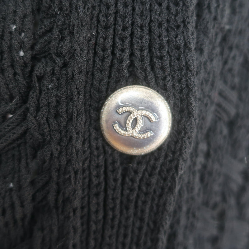 Chanel 20P Intarsia Knit Short Sleeve Long Cardigan Black Cotton-Hemp Size 40