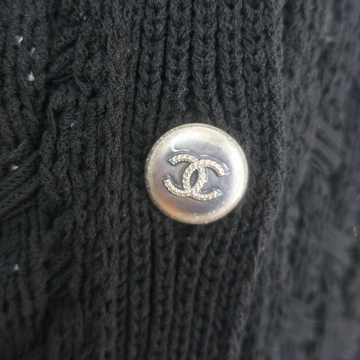 Chanel 20P Intarsia Knit Short Sleeve Long Cardigan Black Cotton-Hemp Size 40