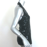 Alexander McQueen Sequined Asymmetric Halter Top Black Crepe Size 40