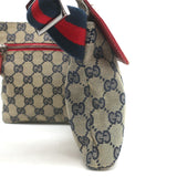 Gucci GG Supreme Double Pocket Belt Bag Beige Canvas & Red Leather Crossbody