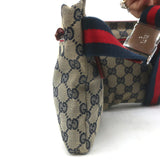 Gucci GG Supreme Double Pocket Belt Bag Beige Canvas & Red Leather Crossbody