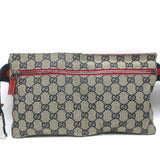 Gucci GG Supreme Double Pocket Belt Bag Beige Canvas & Red Leather Crossbody