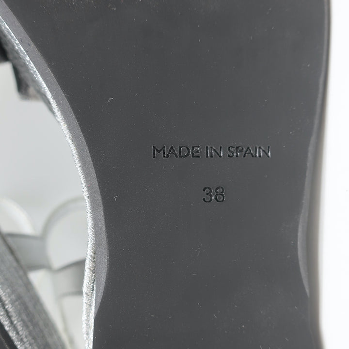 Madison Maison Woven Platform Wedge Sandals Silver Size 38 Ankle Strap Heels