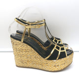 Sergio Rossi Espadrille Wedge Sandals Easy Puzzle Black Cutout Suede Size 37.5