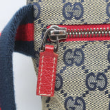 Gucci GG Supreme Double Pocket Belt Bag Beige Canvas & Red Leather Crossbody