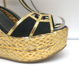 Sergio Rossi Espadrille Wedge Sandals Easy Puzzle Black Cutout Suede Size 37.5